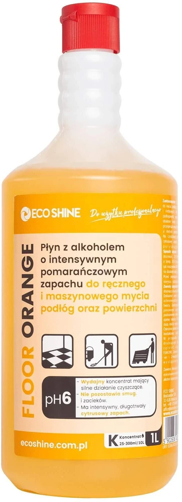 Eco Shine grindų valiklis apelsinų kvapo – mažai putojantis alkoholio pagrindu, 1L, greitai džiūstantis