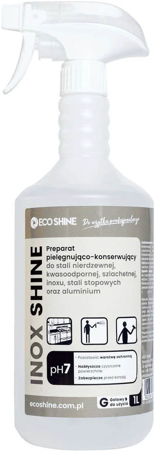 Eco Shine Inox Shine Nerūdijančio Plieno Valiklis 1L – Greitai Veikiantis Poliravimo Priemonė Rūgštims Atspariems Paviršiams