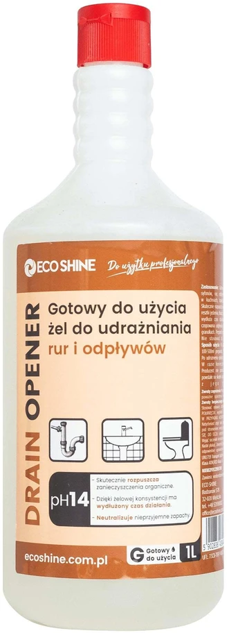 Eco Shine vamzdžių atkimšiklis 1L – Galingas vamzdžių atkimšimo tirpalas su greito veikimo formuluote