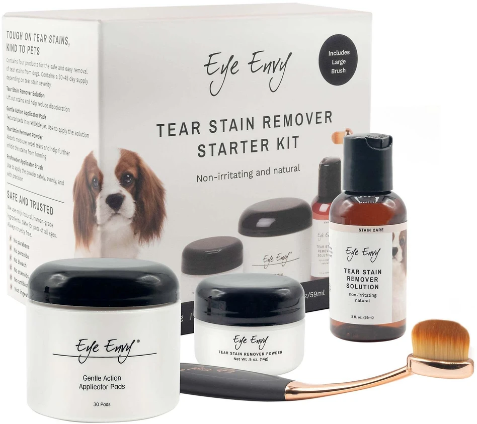 Eye Envy Starter Kit su dideliu šepetėliu šunims – pilnas ašarų dėmių šalinimo rinkinys su minkštu aplikatoriumi