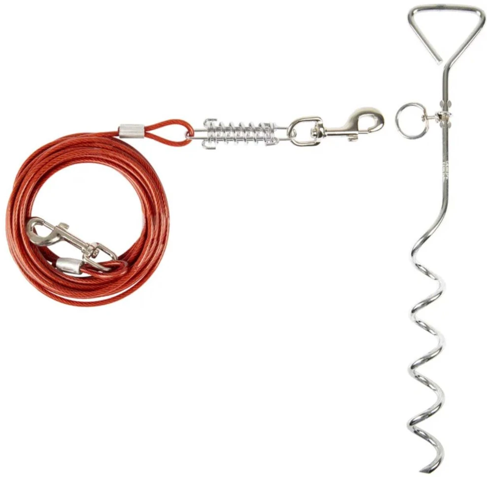 Flamingo Pririšamas Stulpelis 46cm – Metalinis į žemę įsriegiamas kuoliukas su 7.5m plieniniu lynu ir amortizatoriumi