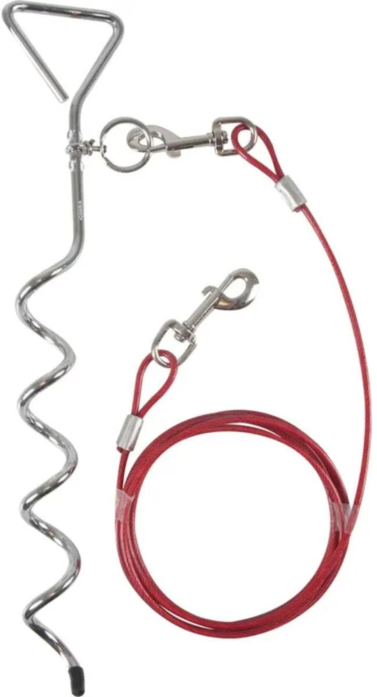 FLAMINGO Šuns prisegimo kuolas 46cm – metalinis kuolas su 3m plieniniu pavadėliu, ilgaamžė konstrukcija