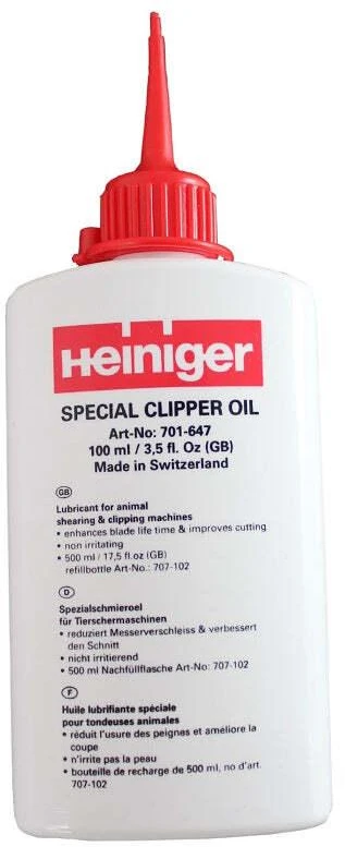 Heiniger Special Clipper Oil – Velių priežiūros formulė, 100ml buteliukas sklandžiam veikimui užtikrinti