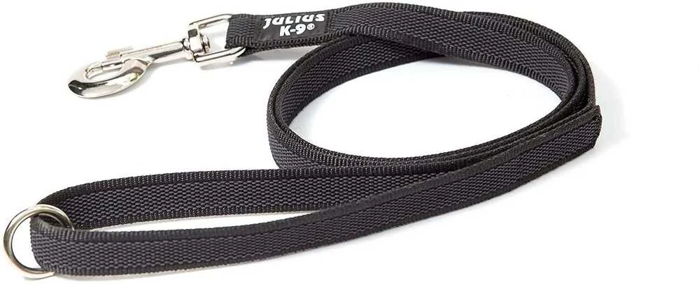 Julius K9 Color &amp; Gray Supergrip Pavadėlis – Juodas, 2x120cm, Neslystantis su rankena ir žiedeliu