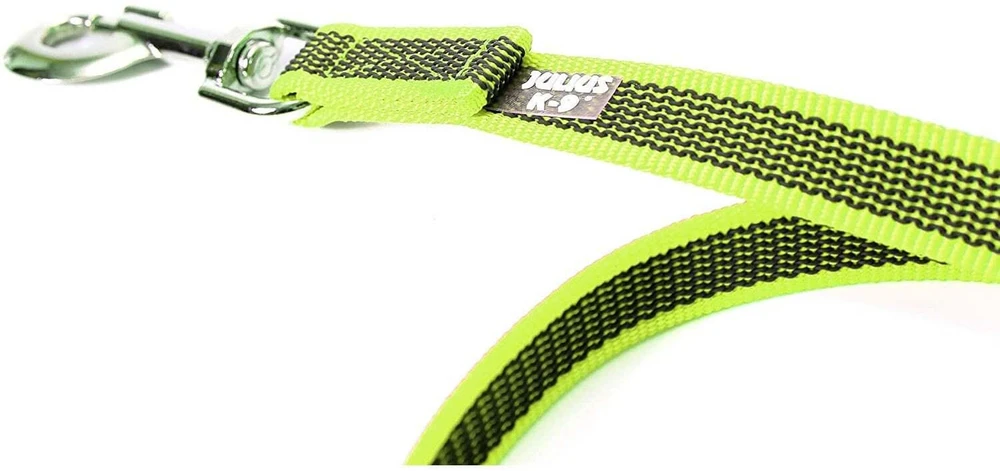 „Julius K9 Color & Gray Supergrip“ pavadėlis – neslystantis, neono geltonumo, 120cm x 14mm, ergonomiška rankena