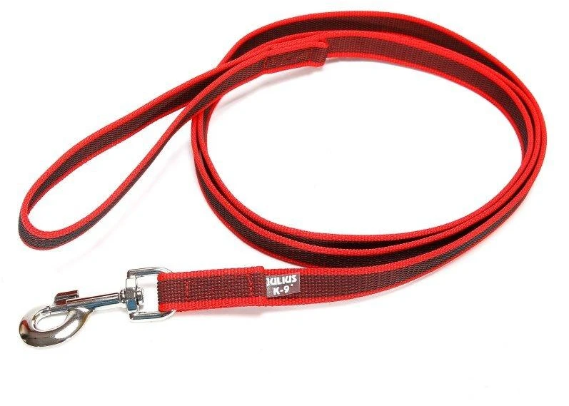 Julius K9 Color & Gray Supergrip pavadėlis su rankena – raudonas, neslystantis, 300cm x 14mm, patvarus treniruočių pavadėlis
