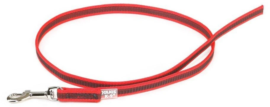 Julius K9 Color & Gray Supergrip pavadėlis su rankena – raudonas, neslystantis, 300cm x 14mm, patvarus treniruočių pavadėlis