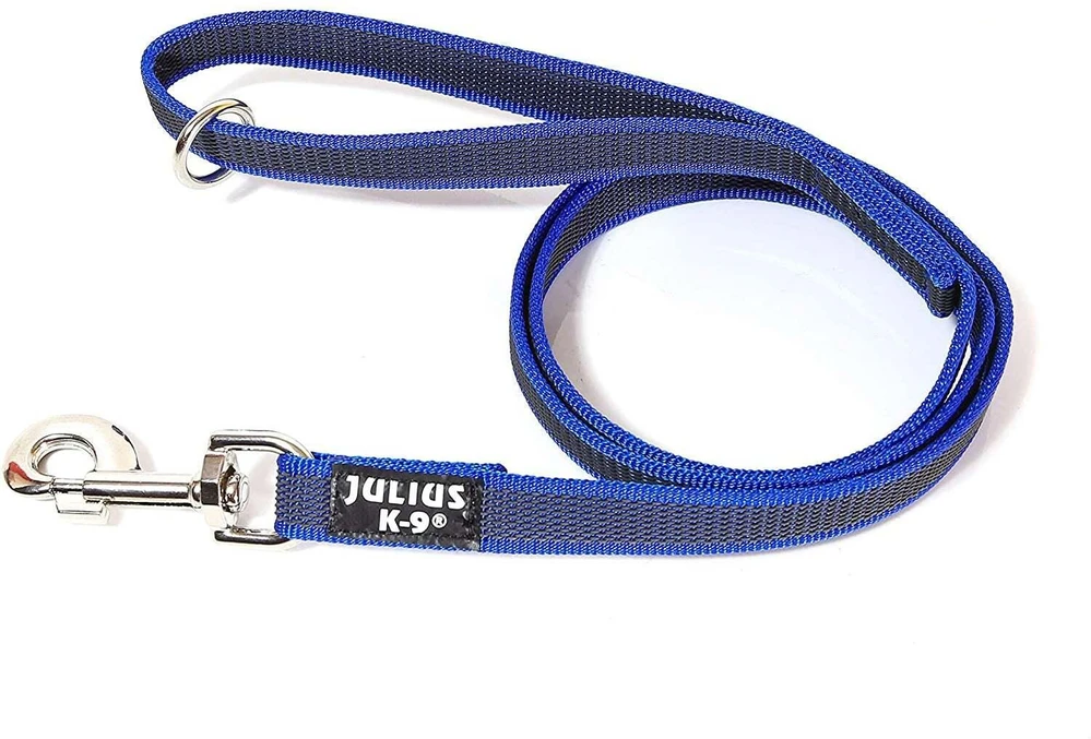 Julius K9 Color & Gray Supergrip Pavadėlis – Juodas, 2x120cm, Neslystantis su rankena ir žiedeliu