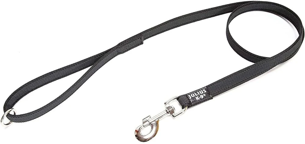 Julius K9 Color & Gray Supergrip Pavadėlis – Juodas, 2x120cm, Neslystantis su rankena ir žiedeliu