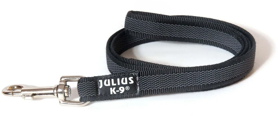 Julius K9 Color & Gray Supergrip pavadėlis – juodas neslystantis treniruočių pavadėlis su rankena, 10m x 14mm