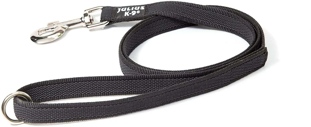 Julius K9 Color & Gray Supergrip Pavadėlis – Juodas, 2x120cm, Neslystantis su rankena ir žiedeliu