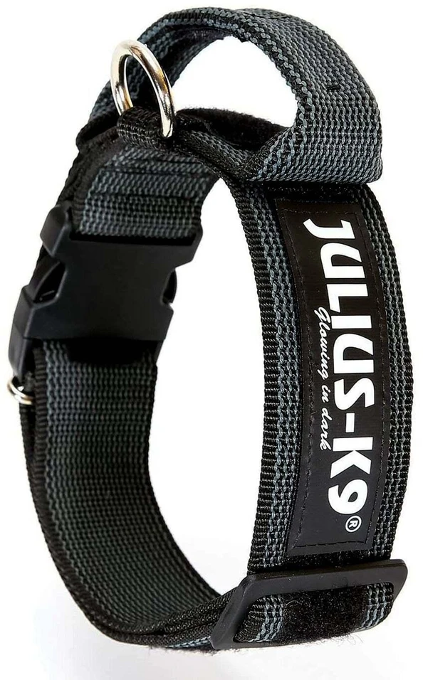 Julius K9 Color&Gray Diržas su rankena – 40mm pločio, saugos užraktas, juodas, patvarus dizainas