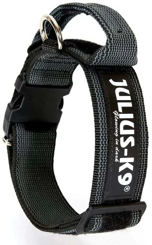 Julius K9 Color&Gray Diržas su rankena – 40mm pločio, saugos užraktas, juodas, patvarus dizainas