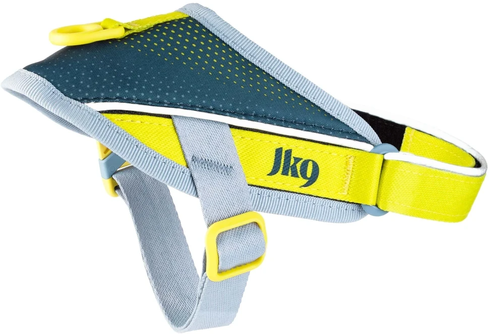 Julius-K9 Gatvės pakinktai „Sky Gray & Neon Lime“ – XXS, lengvas miesto dizainas, atspindintys akcentai
