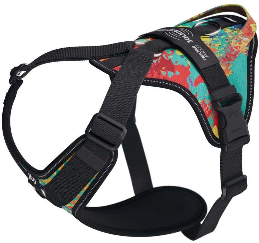 Julius-K9 IDC Longwalk Light Harness Crazy – Lengvi svoringis žygio pavadėlis su GPS lokatoriaus kišene, Dydis L