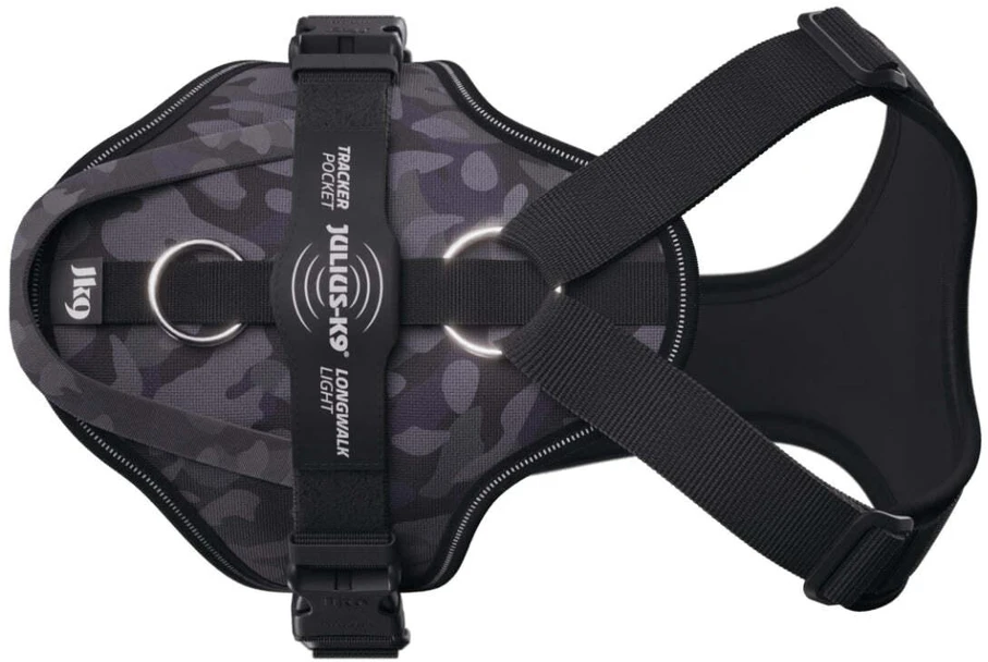 Julius-K9 IDC Longwalk Light Harness Night Camo – Lengvas trekingo pakabinamas diržas su GPS kišene, Dydis M