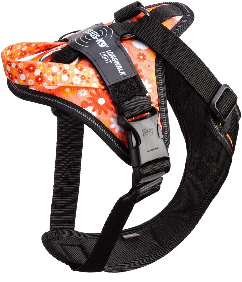 Julius-K9 IDC Longwalk Light Harness Rožinė Flower – Lengvas žygio diržas su GPS kišene, Dydis S