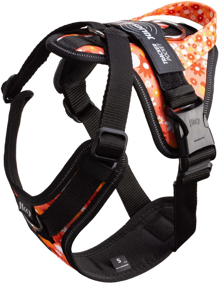 Julius-K9 IDC Longwalk Light Harness Rožinė Flower – Lengvas žygio diržas su GPS kišene, Dydis S