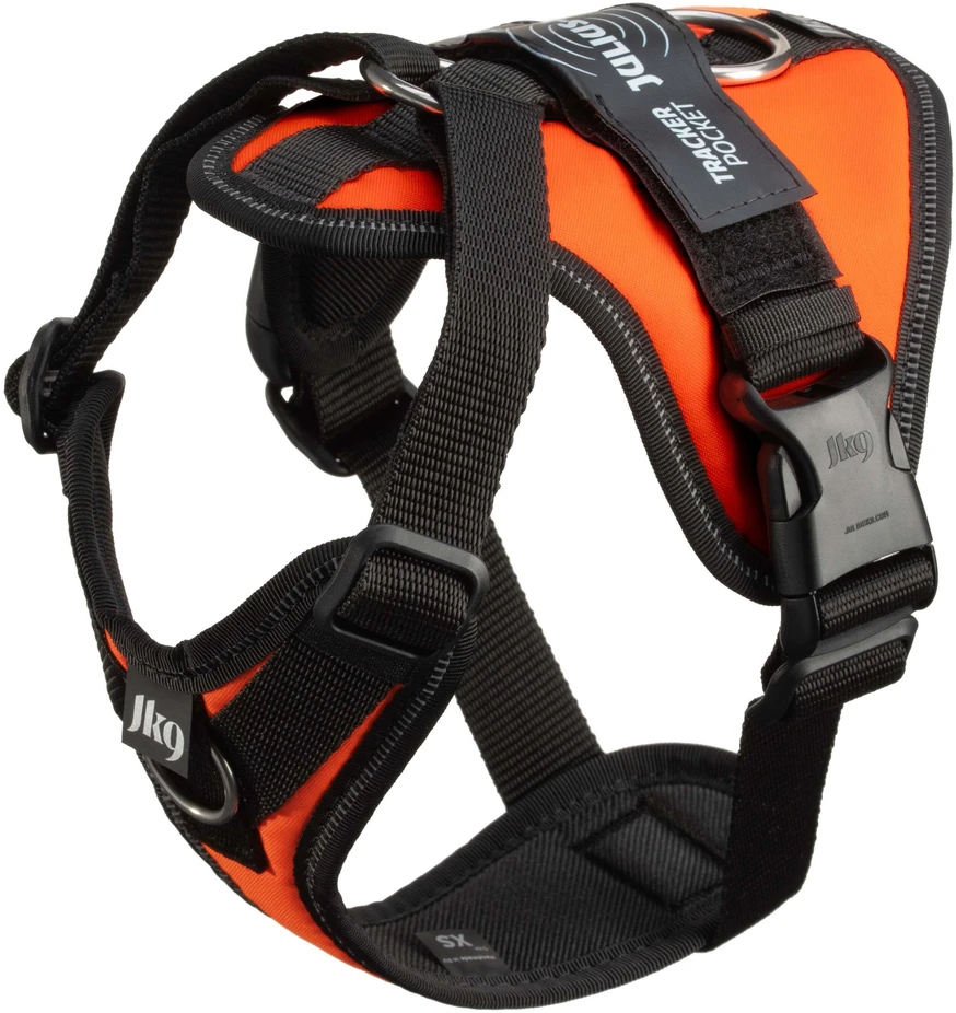 Julius-K9 IDC Longwalk Light Harness UV Oranžinis – Lengvos konstrukcijos žygio balnelis su GPS kišene, Dydis M