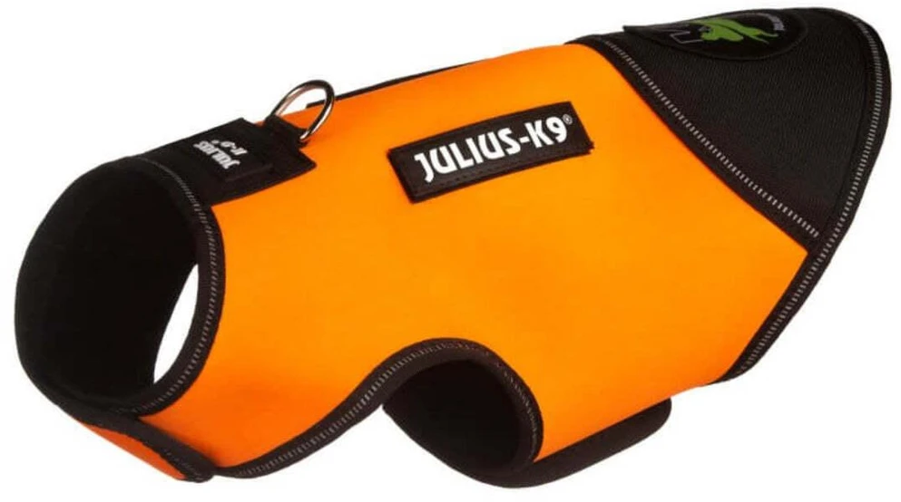 Julius-K9 IDC Neopreninis šunų kombinezonas – oranžinė ir juoda, lengvas vandeniui atsparaus dizaino