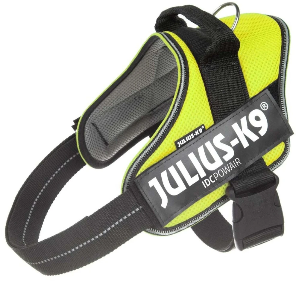 Julius K9 IDC Powair pakabėlis Neon – Lengvas, kvėpuojantis neoninės geltonos spalvos pakabėlis, XL dydis