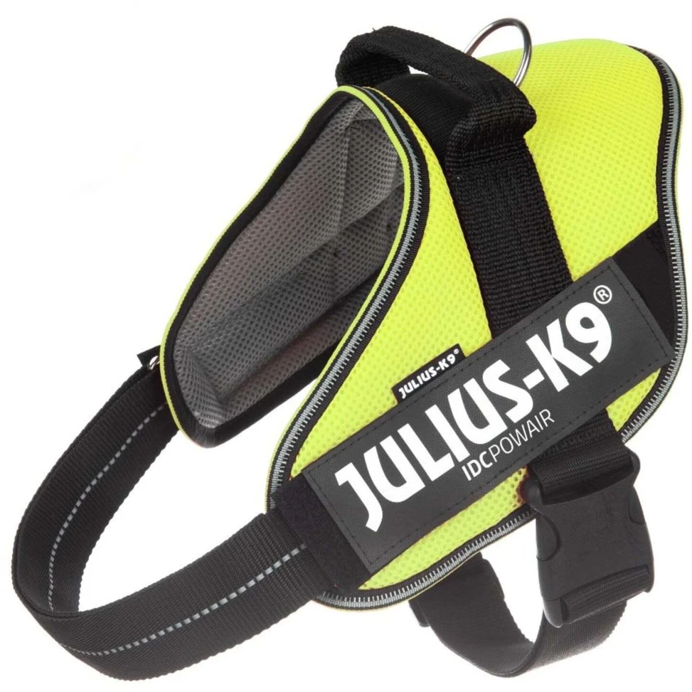 Julius K9 IDC Powair pakabėlis Neon – Lengvas, kvėpuojantis neoninės geltonos spalvos pakabėlis, XL dydis