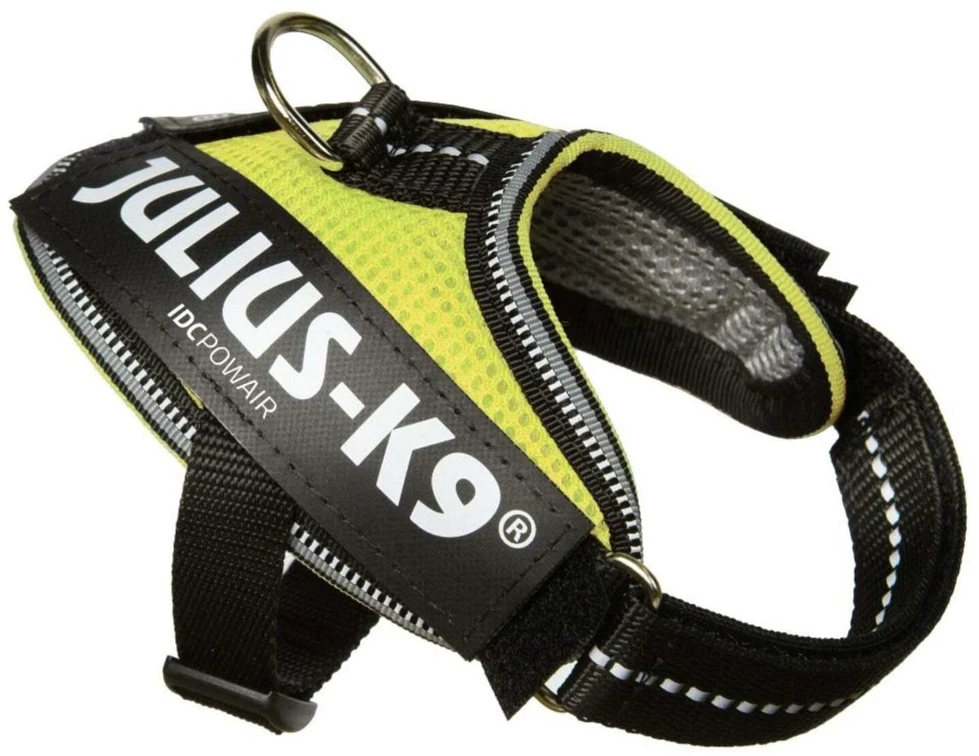 Julius K9 IDC Powair pakabėlis Neon – Lengvas, kvėpuojantis neoninės geltonos spalvos pakabėlis, XL dydis