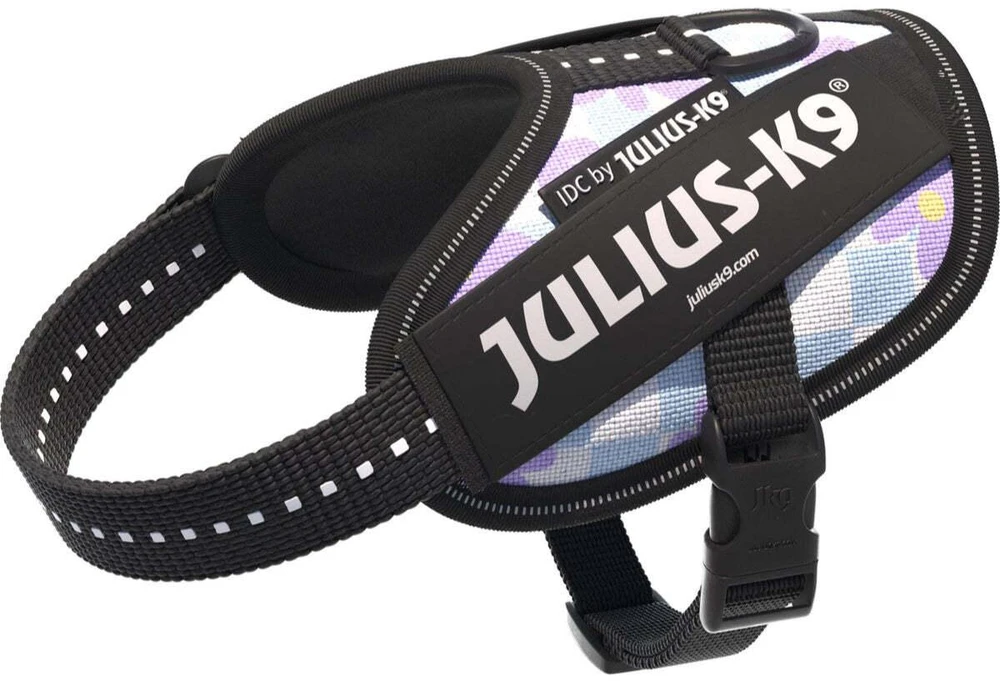 Julius-K9 IDC Powerharness Cartoon – Atspindinti gėlių rašto šunų petnešos, patogiai priglundantis dizainas