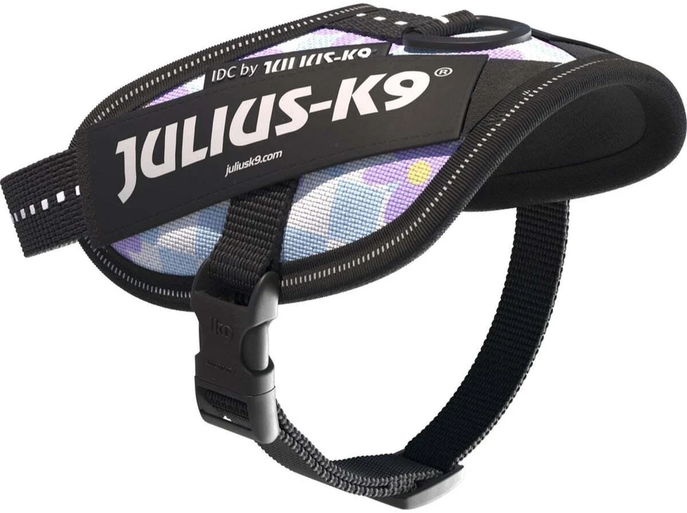Julius-K9 IDC Powerharness Cartoon – Atspindinti gėlių rašto šunų petnešos, patogiai priglundantis dizainas