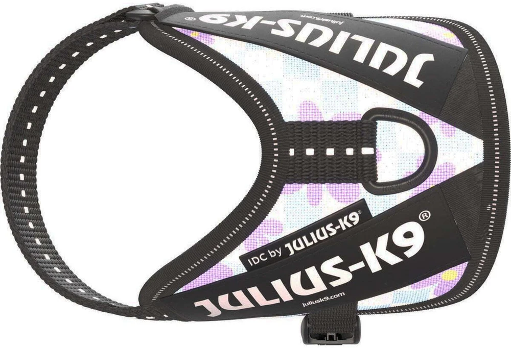 Julius-K9 IDC Powerharness Cartoon – Atspindinti gėlių rašto šunų petnešos, patogiai priglundantis dizainas