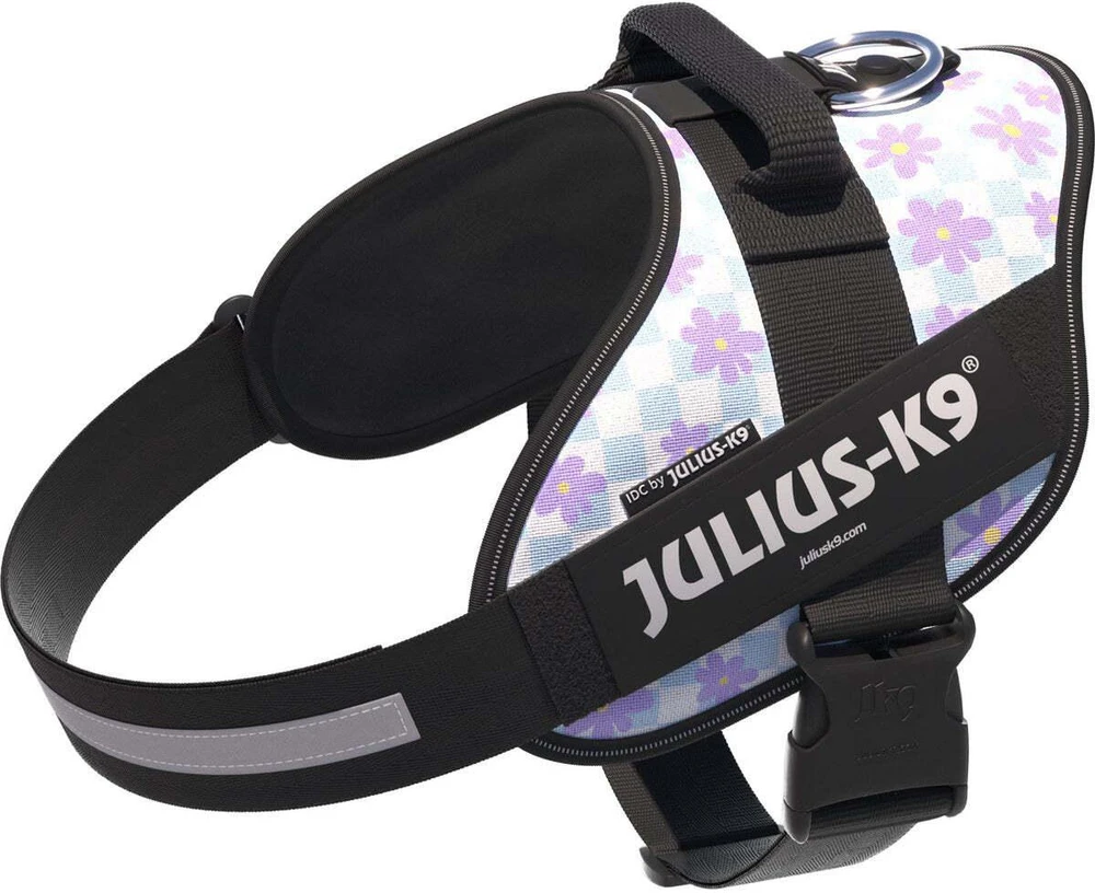 Julius-K9 IDC Powerharness Cartoon – Atspindinti gėlių rašto šunų petnešos, patogiai priglundantis dizainas
