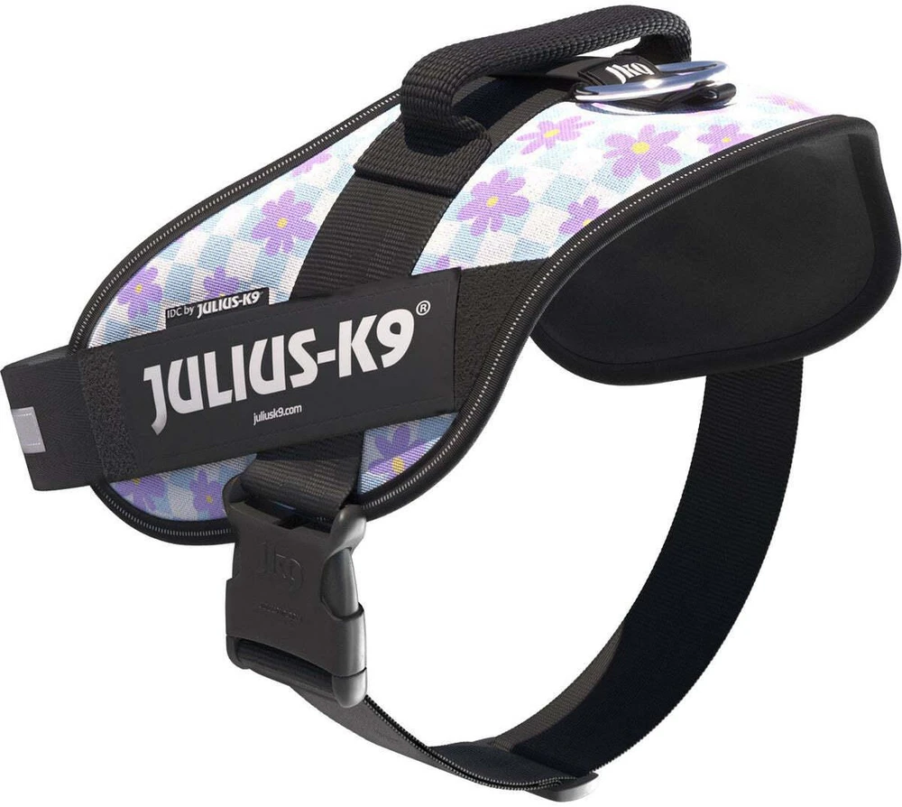Julius-K9 IDC Powerharness Cartoon – Atspindinti gėlių rašto šunų petnešos, patogiai priglundantis dizainas