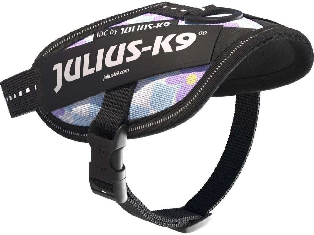 Julius-K9 IDC Powerharness Cartoon – Atspindinti gėlių rašto šunų petnešos, patogiai priglundantis dizainas