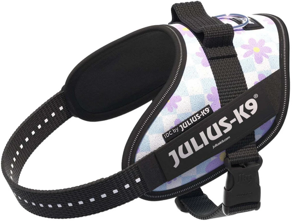 Julius-K9 IDC Powerharness Cartoon – Atspindinti gėlių rašto šunų petnešos, patogiai priglundantis dizainas