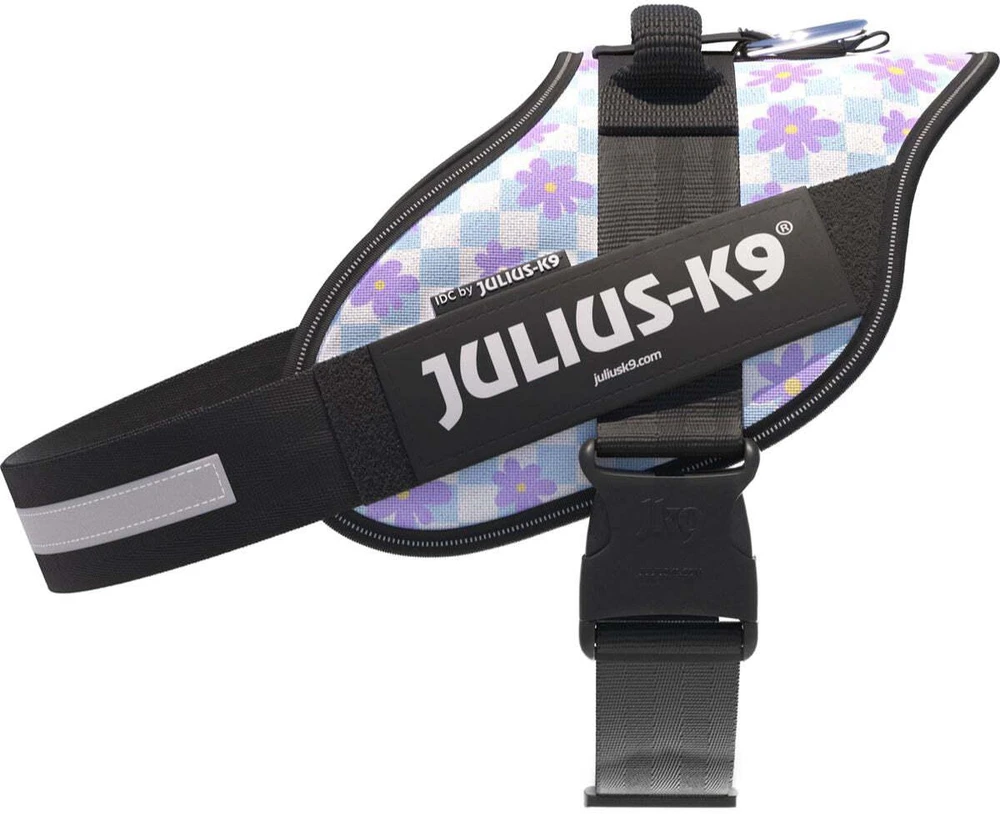 Julius-K9 IDC Powerharness Cartoon – Atspindinti gėlių rašto šunų petnešos, patogiai priglundantis dizainas