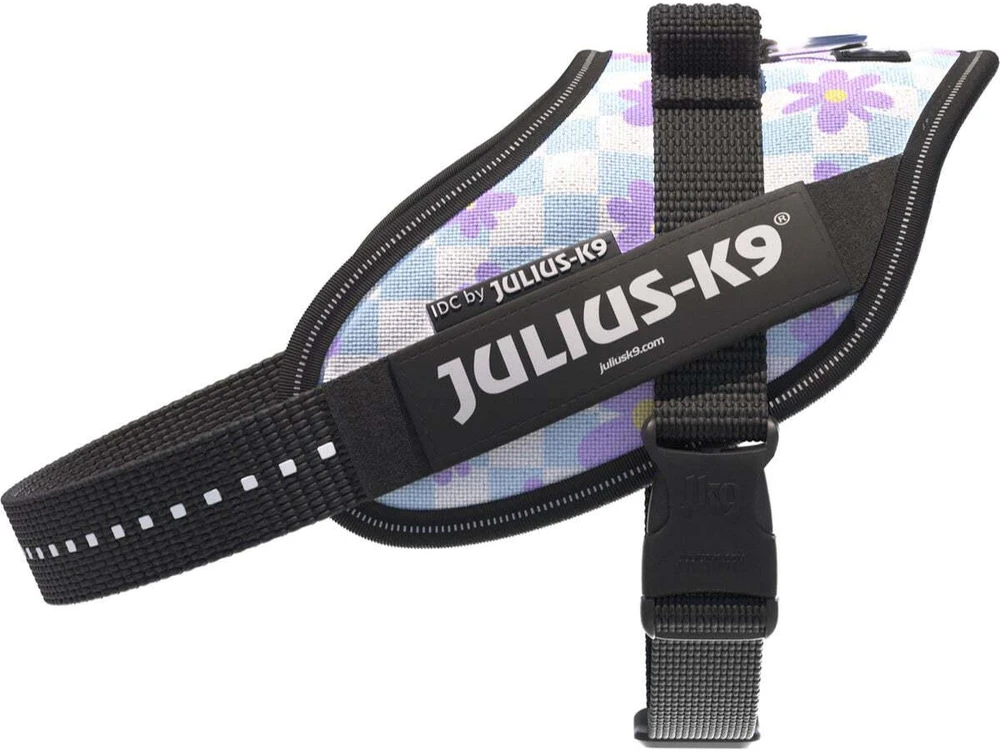 Julius-K9 IDC Powerharness Cartoon – Atspindinti gėlių rašto šunų petnešos, patogiai priglundantis dizainas