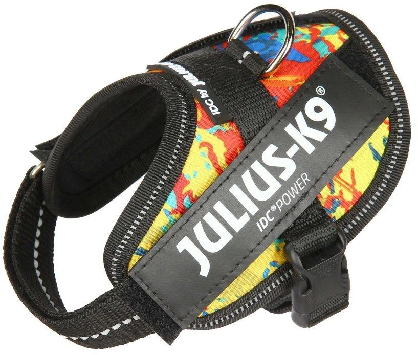 Julius-K9 IDC Powerharness Crazy – Kokybiška reguliuojama petnešėlė, ryškus rašto dizainas