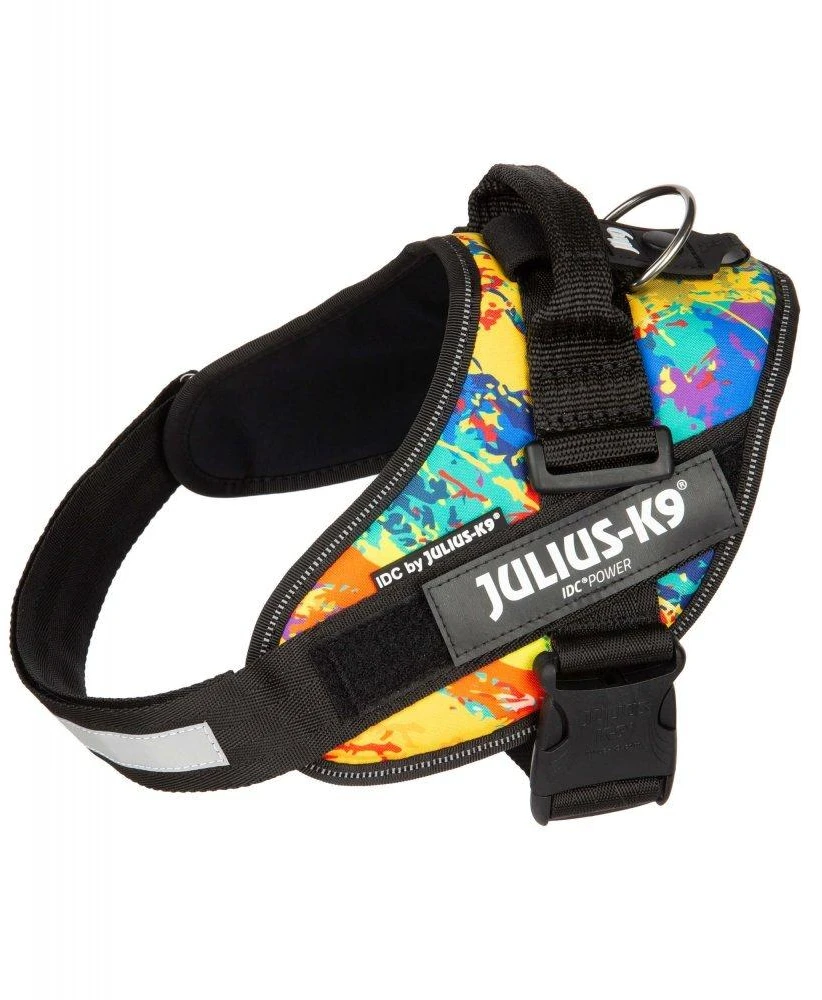 Julius-K9 IDC Powerharness Crazy – Kokybiška reguliuojama petnešėlė, ryškus rašto dizainas
