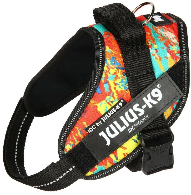 Julius-K9 IDC Powerharness Crazy – Kokybiška reguliuojama petnešėlė, ryškus rašto dizainas