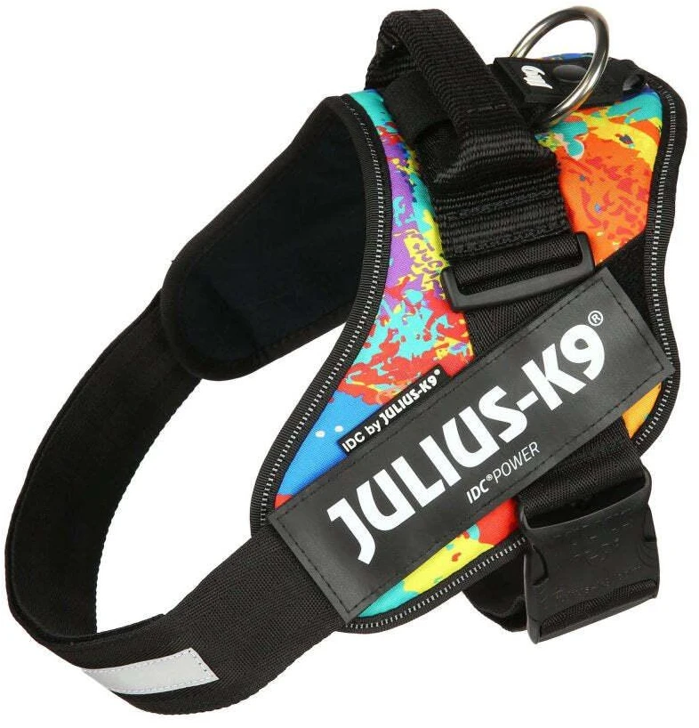 Julius-K9 IDC Powerharness Crazy – Kokybiška reguliuojama petnešėlė, ryškus rašto dizainas