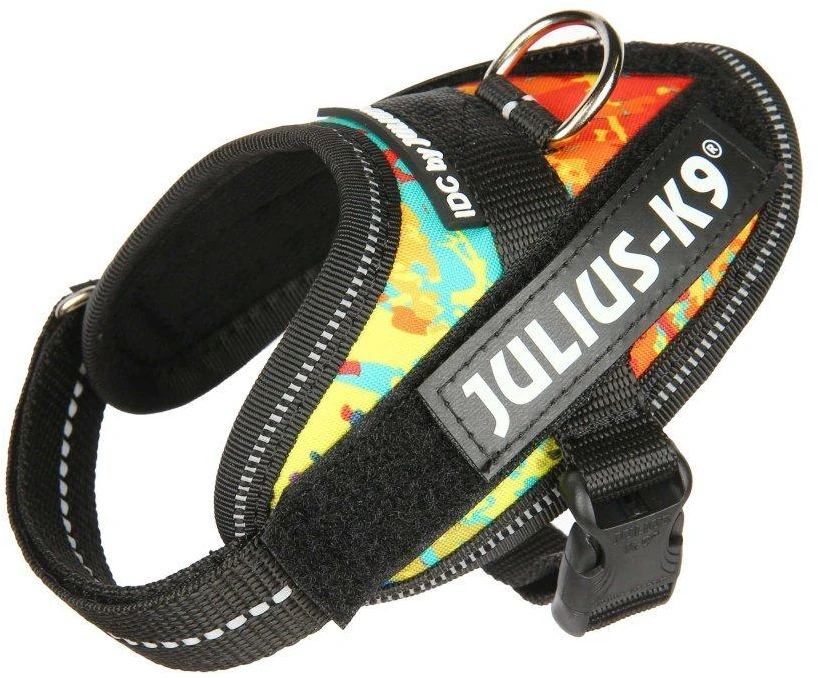 Julius-K9 IDC Powerharness Crazy – Kokybiška reguliuojama petnešėlė, ryškus rašto dizainas