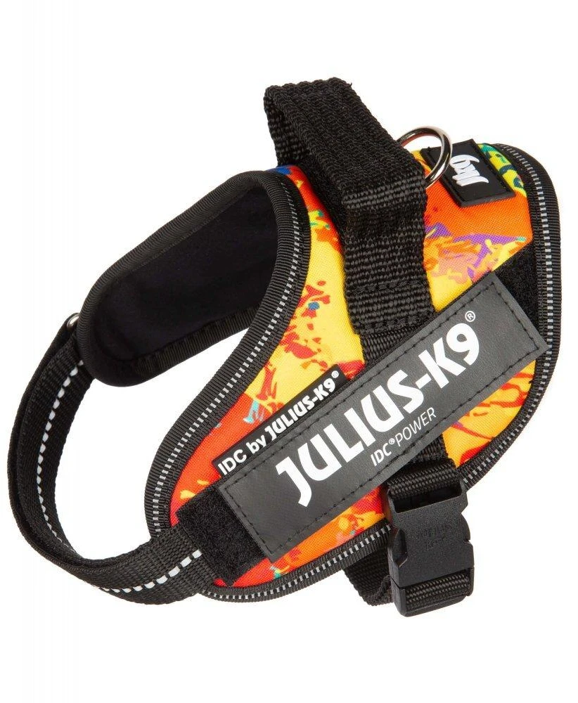 Julius-K9 IDC Powerharness Crazy – Kokybiška reguliuojama petnešėlė, ryškus rašto dizainas