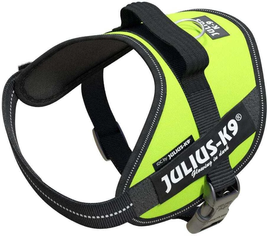Julius-K9 IDC Powerharness Lime – aukščiausios kokybės reguliuojamas diržas, ryškios lime spalvos, 3 dydis