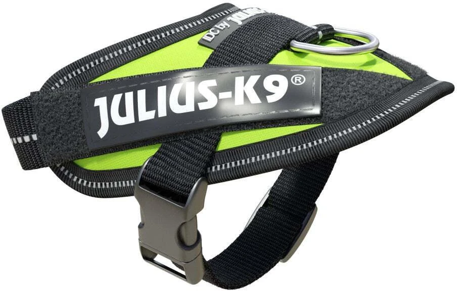 Julius-K9 IDC Powerharness Lime – aukščiausios kokybės reguliuojamas diržas, ryškios lime spalvos, 3 dydis