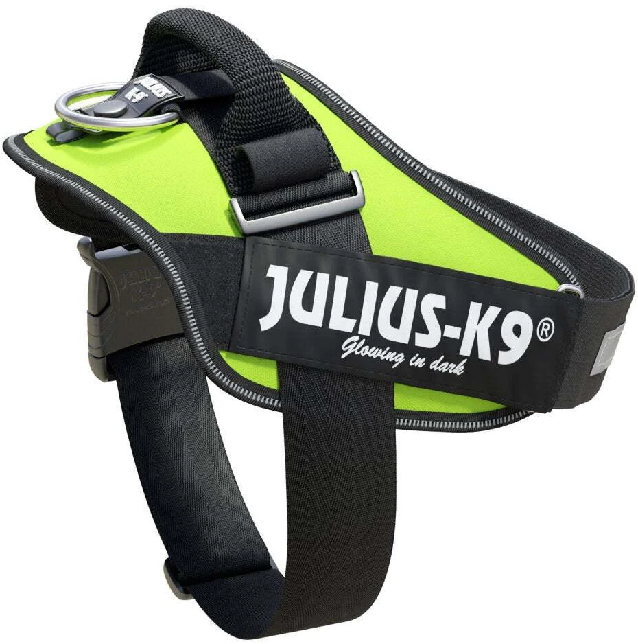 Julius-K9 IDC Powerharness Lime – aukščiausios kokybės reguliuojamas diržas, ryškios lime spalvos, 3 dydis