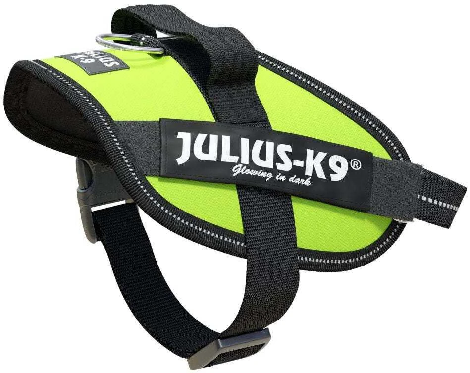 Julius-K9 IDC Powerharness Lime – aukščiausios kokybės reguliuojamas diržas, ryškios lime spalvos, 3 dydis