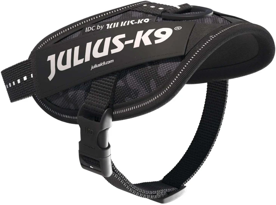 Julius-K9 IDC Powerharness Night Camo – Atspindintis juodo kamufliažo diržas, Mini dydis