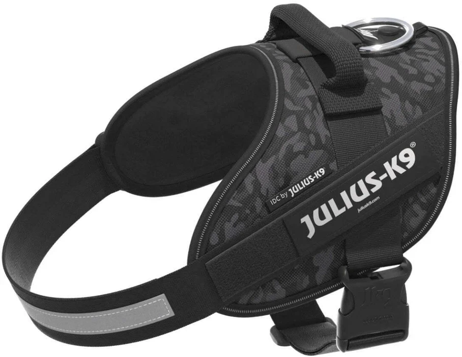 Julius-K9 IDC Powerharness Night Camo – Atspindintis juodo kamufliažo diržas, Mini dydis