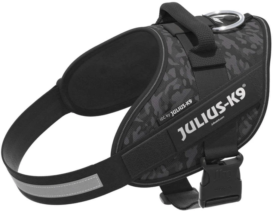 Julius-K9 IDC Powerharness Night Camo – Atspindintis juodo kamufliažo diržas, Mini dydis