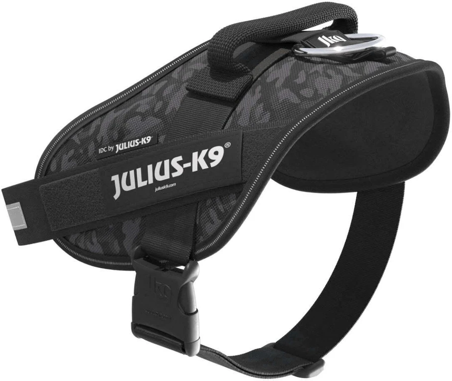 Julius-K9 IDC Powerharness Night Camo – Atspindintis juodo kamufliažo diržas, Mini dydis